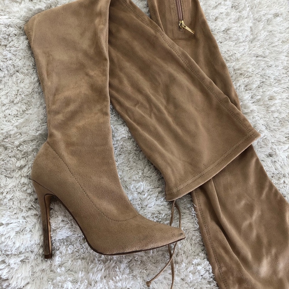 Over the knee suede nude high boots